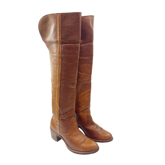 Frye Vintage Campus Boots Women's 8 Brown Leather Over The Knee Black Label - Picture 1 of 13